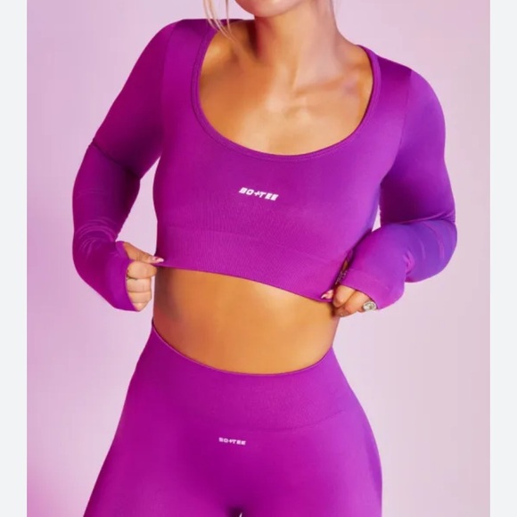 Purple Long Sleeve Crop Top and Leggings Set - Picture 1 of 4